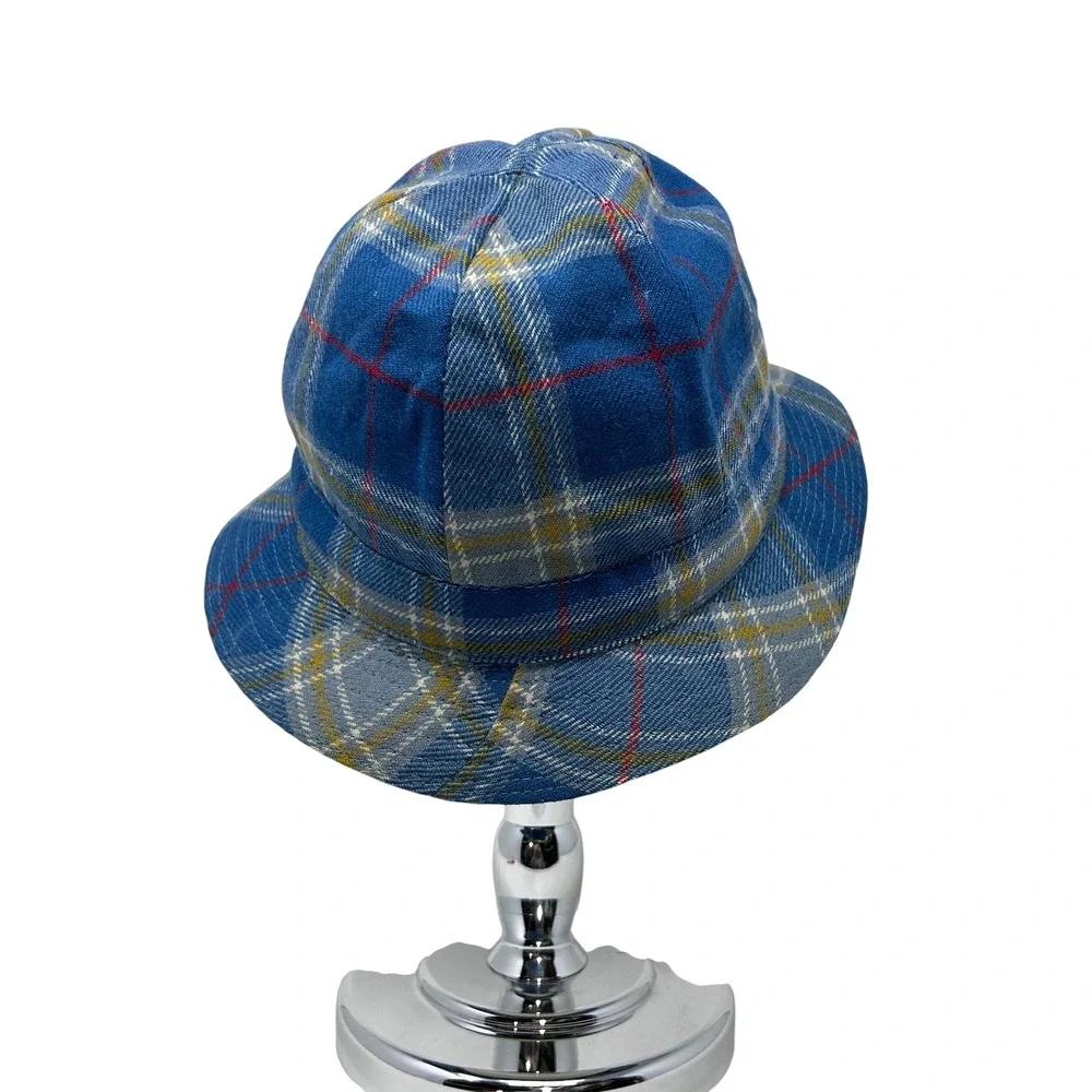 Vintage Browns of Bermuda 80s Tartan Plaid Bucket Hat Blue‎ Wool Made in Ireland